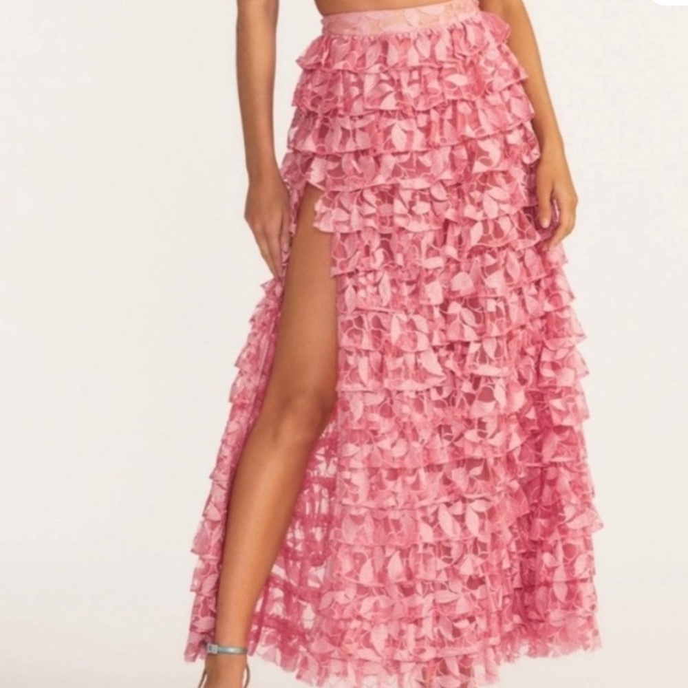 LoveShackFancy Pink Ruffle Maxi Skirt